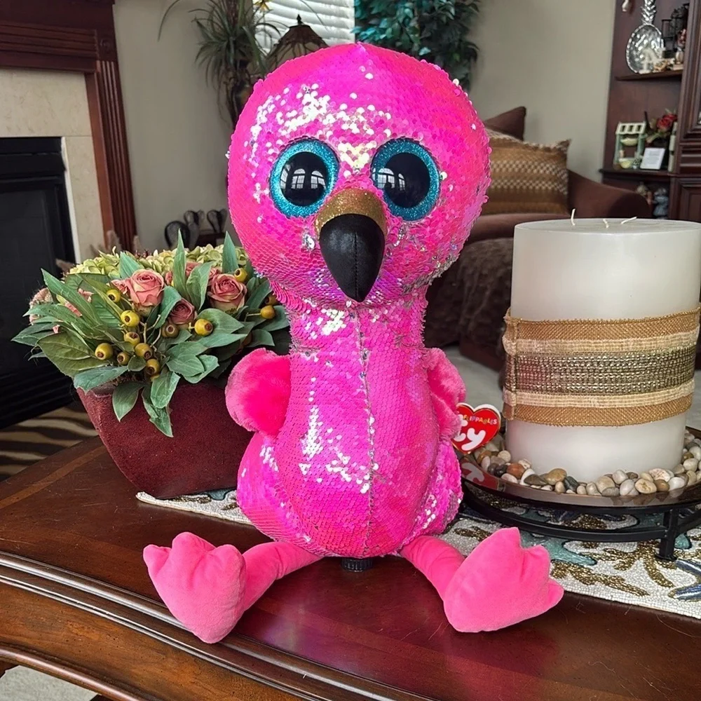 Brand New Ty Flippables Pinky the Flamingo Reversible Sequins Large 18